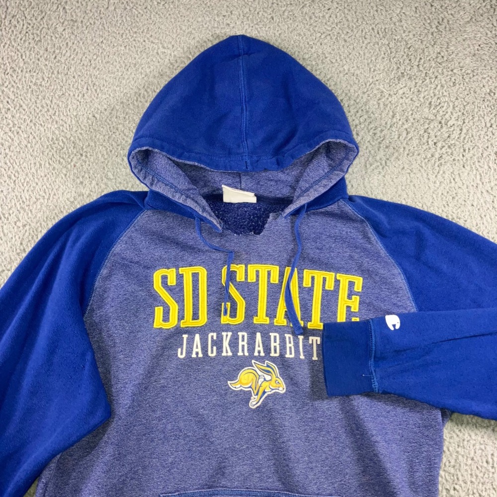 Champion‎ SD State Jackrabbits Hoodie Men Large Blue Raglan Sweatshirt SDSU NCAA
